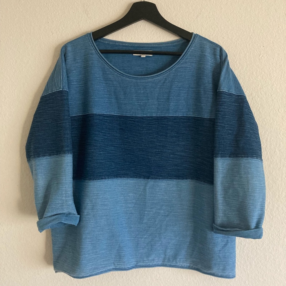 Madewell Blue 3/4 Sleeve Crew Neck Sweatshirt